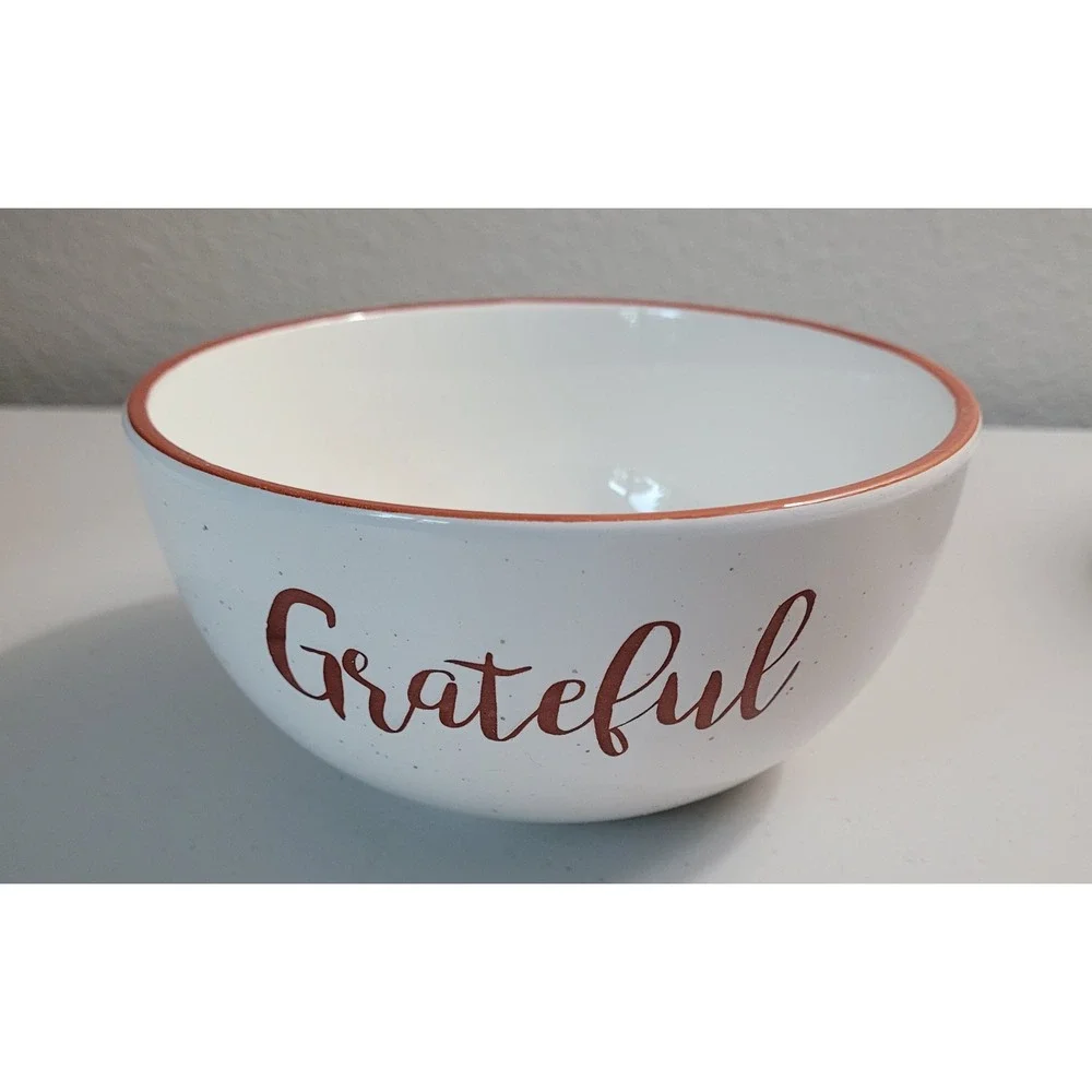 Hobby Lobby Fall Tableware Bowls Set 3 Blessed Grateful Thankful White Speckled